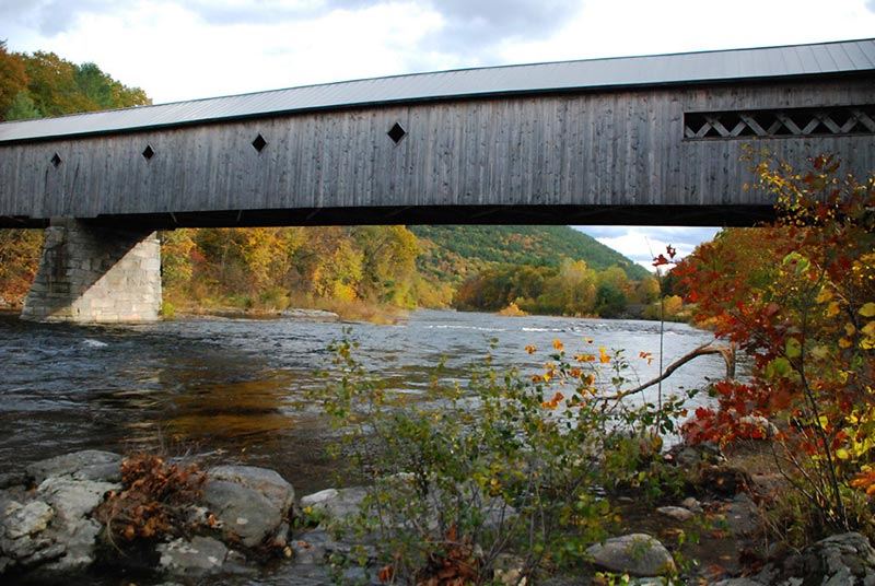 A covered bridge over the river near Brattleboro