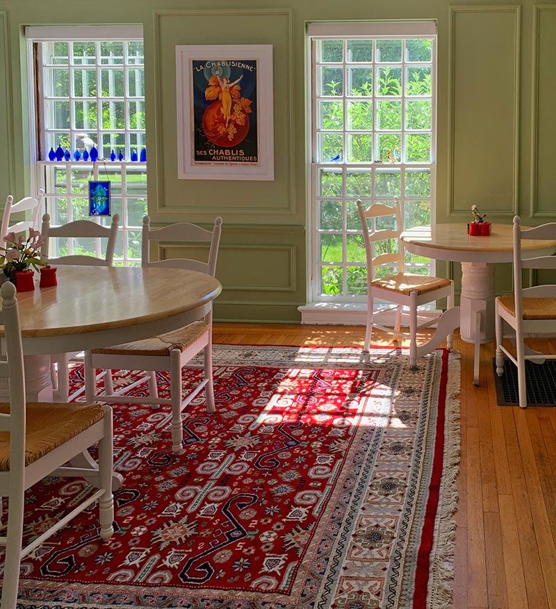 The breakfast dining room at the Inn on Putney Road